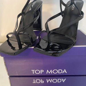 Black Patent Leather Strappy Heels